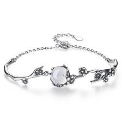 Rapidly Armband 925 Sterling Silber Transparent Opal Retro Armbänder Damen Verstellbare Pflaumen Mondlicht Weiß Armkette von chenyesun