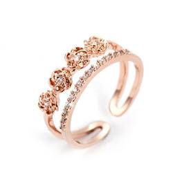 chenyesun Ringe Damen Verstellbare 925 Silber 4 Rose mit Zirkonia für Partnerringe Freundschaftsringe Dopple-Ring (Rose Gold) von chenyesun