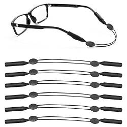 6 Stück Verstellbares Brillenband Sport|Elastische Silikon-Brillenbänder|Biegsam Rutschfestes Brillenband Schwarz für Sonnenbrillen, Optischer Rahmen, Lesebrille von chenyu