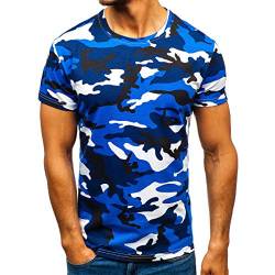 Kellnerhemd für Herren, Camouflage, Camouflage, gestreift, Tarnmuster, modisch, Herren, Buse, kariertes T-Shirt für Herren, blau, XL von chhoioia