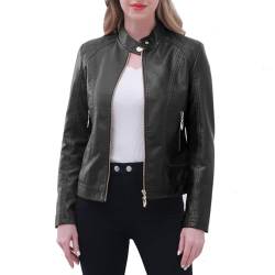 chiguomaoyi Lederjacke Damen PU Bikerjacke mit Reißverschluss Kurze Jacke für Herbst von chiguomaoyi