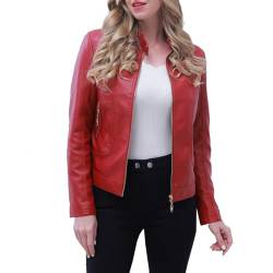 chiguomaoyi Lederjacke Damen PU Bikerjacke mit Reißverschluss Kurze Jacke für Herbst von chiguomaoyi