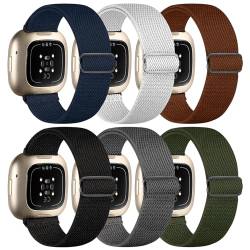 Chinbersky 6 Pack Armband Kompatibel mit Fitbit Versa 3 Armband/Fitbit Versa 4 Armband/Fitbit Sense Armband Damen Herren, Verstellbares Dehnen Nylon Sport band für Fitbit Versa 4/Versa 3/Sense 2/Sense von chinbersky