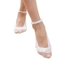 Socken Sekt Paar Damensocken mit Perlenspitze, atmungsaktiv, unsichtbar, Ballerinasocken, rutschfeste Socken, transparente niedrige Socken Neopren Socken (White, One Size) von chiphop