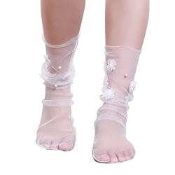 Socken aus Gekämmter Frühlings- und Sommersocken für Erwachsene, atmungsaktiv, Modetrend, gebrochene Blumenhaufensocken, einfache Hautfarbe, bedruckte Damensocken Atmungsaktive (White, One Size) von chiphop