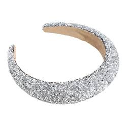 Strass Stirnband Bling Kristall Stirnband Glitzer Dick Gepolstertes Haarband Perlen Stirnband Mode Muttertag Festival Haarschmuck Für Frauen Mädchen Babyspange (Silver, One Size) von chiphop