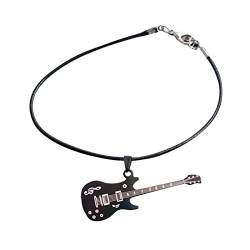 chiphop Einstelle Halskette Gitarren-Halskette für Männer Frauen Edelstahl-Halskette in Silber Gold/Schwarz Blau Ton Geschenk für Musikliebhaber Perle Anhänger (Black, One Size) von chiphop