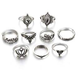 chiphop Set von 10 Stück Frauen Bohemian Classic Silver Stack Rings über den blauen Ringen Darts Ringe (Silver, One Size) von chiphop