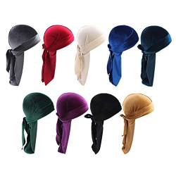 chiwanji 9pcs Unisex Cap Headwraps, Samt Soft Hut Kopftuch Kopfbedeckung mit Langem, Mehrfarbig von chiwanji