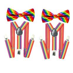 Regenbogen Hosenträger Bunt Fliege Set Männer Hosenträger Clip auf Y Form verstellbare Elastisch Herren Hosenträger Gay Pride Homosexuell Hochzeit Party Supply von cholinchin