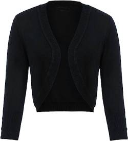 Bolero Jacke Damen Festlich Schwarz Front Open Cardigan Kurz Elegante 3/4-Ärmel Kurzjacke Leichte Strickjacke Schicker Shrug für Frauen Sommerjacke zum Abendkleider für Abschlussball(Schwarz,L) von chuangminghangqi