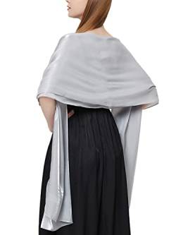 Damen Elegante Festliche Stola für Abendkleid Hochzeit Schal Sommer Grau Satin Stola Bridal Abend Wrap Schal Silk Feel Long Stolen für Party Braut Brautjungfer Muttertagsgeschenk(Grau) von chuangminghangqi