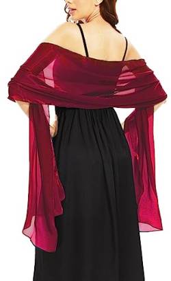 Damen Elegante Schal Sommer Einfarbig Satin Stola Damen Festlich für Abendkleid Hochzeit Long Halstuch für Party Braut Brautjungfer Frauen Geschenk(Bordeauxrot) von chuangminghangqi