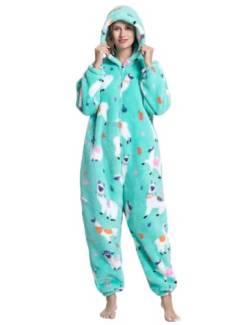 Einteiliger Schlafanzug Damen Lang Winter Einteiler Tierkostüm Erwachsene Kostüm Jumpsuit Damen Kuschelig Pyjama Fleece Onesie Kleidung Mit Kapuze und Reißverschluss (Alpaka-3016, XS) von chuangminghangqi