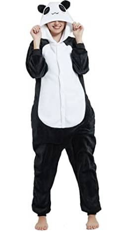 Kuscheliger Tier Onesie Unisex Erwachsene Schlafanzug Damen mit Kapuze Tierkostüme Pyjamas Flanell Jumpsuit Panda Kostüm Faschingskostüme Einteiler Partyoutfit Geschenk für Sie(Panda,M) von chuangminghangqi