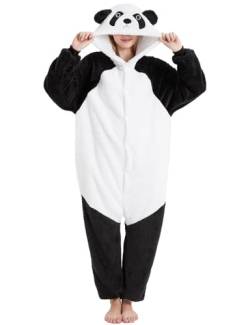 Panda Onesie Damen Einteiliger Schlafanzug Lang Winter Tierkostüm Erwachsene Plüschkostüme Jumpsuit Kuschelig Mit Kapuze Overall Karneval Partyoutfit Tiere Geschenkidee(Weiß-7108,M) von chuangminghangqi