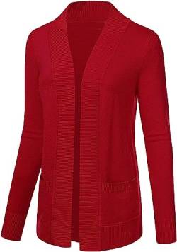 chuangminghangqi Cardigan Damen Sommer Rot Langarm Leicht Strickjacke mit offener Vorderseite Vielseitig Gestrickt Jacke Elegant Feinstrickjacke mit Tasche Gemütlich Freizeitjacke(Rot,XL) von chuangminghangqi