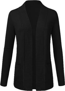 chuangminghangqi Damen Leichte Offene Strickjacke Casual Langarm Elegant Dehnbar Dünne Cardigan Gestrickt Blazer mit Taschen Weichem Komfort Schulterjacke(Schwarz,S) von chuangminghangqi