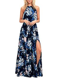 chuangminghangqi Damen Sommerkleid Lang Rückfrei Maxikleid Vintage Neckhalter Abend Party Kleid Cocktail Elegant (S, Blau) von chuangminghangqi