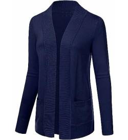 chuangminghangqi Damen Strickjacke Langarm Blau Leicht Cardigan mit Taschen Casual Elegant Jacke Langarm Open Front Dehnbar Freizeitjacke Weichem Komfort Gestrickt Blazer(Dunkelblau,L) von chuangminghangqi