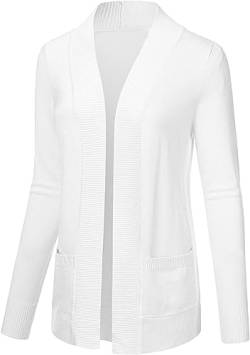 chuangminghangqi Damen Strickjacke Langarm Weiß Leicht Cardigan mit Taschen Casual Elegant Jacke Langarm Open Front Dehnbar Freizeitjacke Weichem Komfort Gestrickt Blazer(Weiß,L) von chuangminghangqi