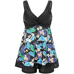 chuangminghangqi Damen Tankini Badeanzug mit Badeshorts Zweiteilig Bademode Push up Schwarz Bikini Set Strap Print Curvy Badeanzug(Schwarz,XXL) von chuangminghangqi