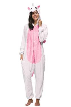 chuangminghangqi Einhorn Pyjamas Unisex Erwachsene Schlafanzug Damen Flanell Jumpsuit Kostüm Tierkostüme Onesie (Rosa,XL) von chuangminghangqi