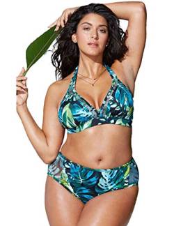 chuangminghangqi High Waist Bikini Set Übergröße Oversize Bikini Tankini Bademode Badeanzug Damen Plus Size Swimsuit Retro Swimwear Damen Bauchweg (Grün-1295, XXX-Large) von chuangminghangqi