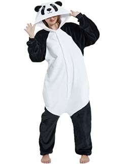 chuangminghangqi Lustiger Panda Kostüm Adult Animal Pyjamas Unisex Erwachsene Schlafanzug Damen mit Knopfleiste Kuschelig Tierkostüme Onesie Flanell Jumpsuit mit Kapuze Overall Damen Karneval(Weiß,S) von chuangminghangqi