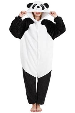 chuangminghangqi Lustiger Tier Einteiler mit Knopfleiste Kuscheloverall Damen Flauschig Ganzkörper Plüschkostüm Ganzkörperanzug Fasching Partyoutfit Pyjama Herren Winter Erwachsene(Panda,S) von chuangminghangqi