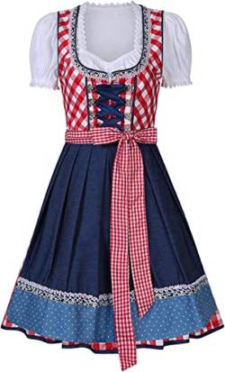 chuangminghangqi Oktoberfest Damen Outfit Dirndl Damen Midi Kariert Kleid Hochzeit Gast Dirndlbluse Trachtenkleid Dienstmädchen Kostüm Sexy inkl. Kleid, Bluse, Schürze(Medium,Rot) von chuangminghangqi