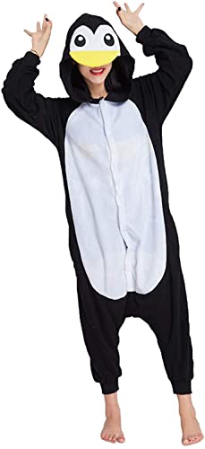 chuangminghangqi Panda Pinguin Pyjamas Unisex Erwachsene Schlafanzug Damen Flanell Jumpsuit Kostüm Tierkostüme Onesie（Pinguin，L） von chuangminghangqi