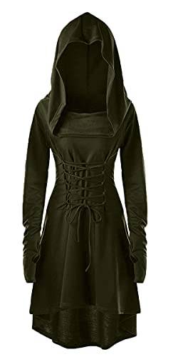 chuangminghangqi Renaissance Kostüm Damen Robe zum Schnüren Mittelalter Kleid mit Kapuze Langarm Retro Gothic Cosplay Halloween Karneval (XL, Grün) von chuangminghangqi