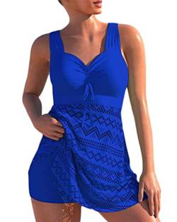 chuangminghangqi Tankini Damen Push up Große Größen Bademoden Blu Cut Out Tank Oberweite High Waist Bikini Set Curvy Swimsuits mit Badeshorts High Waist Badeanzug Sport Damen (Blu Klein,XL) von chuangminghangqi