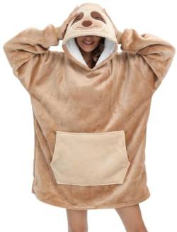 chuangminghangqi Übergroßes Hoodie Decken-Sweatshirt Warm Plüsch Taschen-Decke Kapuzenpullover für Damen Herren und Jugendliche,Geschenkidee(Faultier,S) von chuangminghangqi