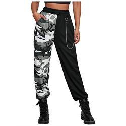 cinnamou Damen Cargo Hosen mit Kette Gothic Hosen Hohe Taille Cargo Hose Mehrfachtasche Punk Hosen Frauen Armee Militär Hip Hop Jogger Street Hose (Punk-1664Grau, XL) von cinnamou Damen