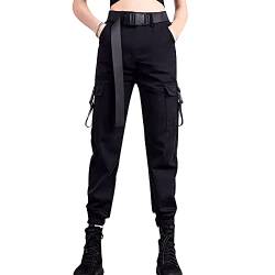 cinnamou Damen Cargo Hosen mit Kette Gothic Hosen Hohe Taille Cargo Hose Mehrfachtasche Punk Hosen Frauen Armee Militär Hip Hop Jogger Street Hosen von cinnamou Damen