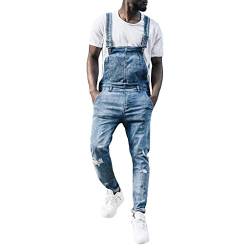 Herren Jeans Latzhose Kurze Streetwear Strap Overall Jumpsuit Regular Fit Jeanshose Washed Denim Kurze hose Multi-Pocket von cinnamou Herren