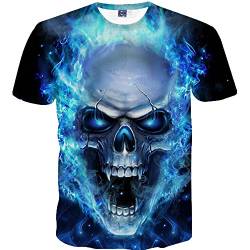 cinnamou Herren T-Shirt mit Totenkopf Print, 3D Druck Sport Kurzarm Casual Top Rundhals Shirts Männer lustige Geschenke für männer (Blau, L) von cinnamou Herren