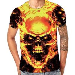 cinnamou Herren T-Shirt mit Totenkopf Print, 3D Druck Sport Kurzarm Casual Top Rundhals Shirts Männer lustige Geschenke für männer (Gold, XL) von cinnamou Herren