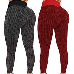 cinnamou 2 Stücke Honeycomb Yoga Leggings Stretch Leggings Slim Fit Hohe Taille Gym Sporthose Yogahose Push Up Trainingshose Jogginghose Kompression Sport Fitness Leggings mit Bauchkontrolle von cinnamou