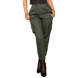 cinnamou Damen Cargo Hosen Casual Hosen Militär Armee Kampf Solide Hosen Tasche Hosen (L, Schwarz - B) von cinnamou