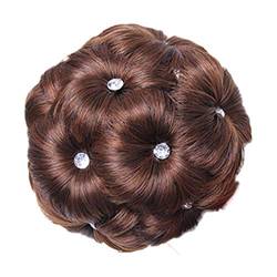 Haarknoten aus Kunstkristall, elastisch, für Bräute, 9 Blumen, Hellbraunes Haar und weiße Kristalle von ckin