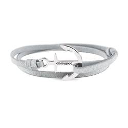 classygood. Anker Armband Classy Bracelet Silber, Alcantara-Leder Band grau für Damen/Herren von classygood.
