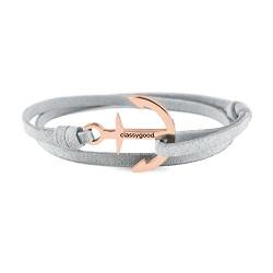 classygood. Anker Armband Classy Bracelet roségold, Alcantara-Leder Band grau für Damen/Herren von classygood.