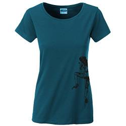 Klettershirt Damen Premium Bio T-Shirt Klettern #3 Ocean Depth M von climbing girl