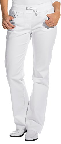 clinicfashion 10613010 Stretch Jeans Hose Damen weiß, elastisches Rippstrickbündchen mit Kordeltunnelzug, Kurzgröße, Baumwolle, Größe 42K von clinicfashion