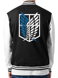 clothinx AOT Scouting Legion 2-Farb Variante Anime, Manga Design mit Titan Aufklärungstrupp Wappen-Schild Perfekt für Cosplay Fans und die nächste Convention College-Jacke Unisex Schwarz/Weiß Gr. XXL von clothinx