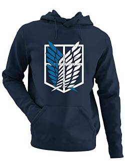 clothinx AOT Scouting Legion 2-Farb Variante Anime und Manga Design mit Titan Aufklärungstrupp Wappen-Schild Perfekt für Cosplay Fans und die nächste Convention Herren Kapuzen-Pullover Navy Gr. 3XL von clothinx