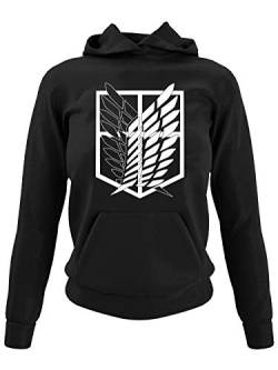 clothinx AOT Scouting Legion Anime und Manga Design mit Titan Aufklärungstrupp Wappen-Schild Perfekt für Cosplay Fans und die nächste Convention Damen Kapuzen-Pullover Schwarz Gr. L von clothinx